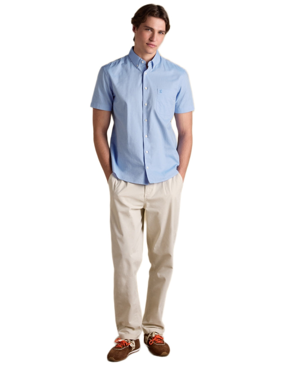 Blue coloured Joules Mens Oxford Short Sleeve Classic Fit Cotton Shirt on white background 