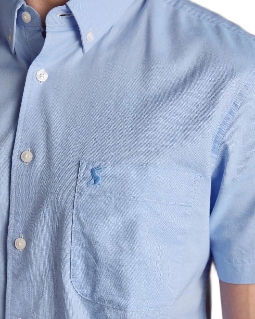 Blue coloured Joules Mens Oxford Short Sleeve Classic Fit Cotton Shirt on white background 