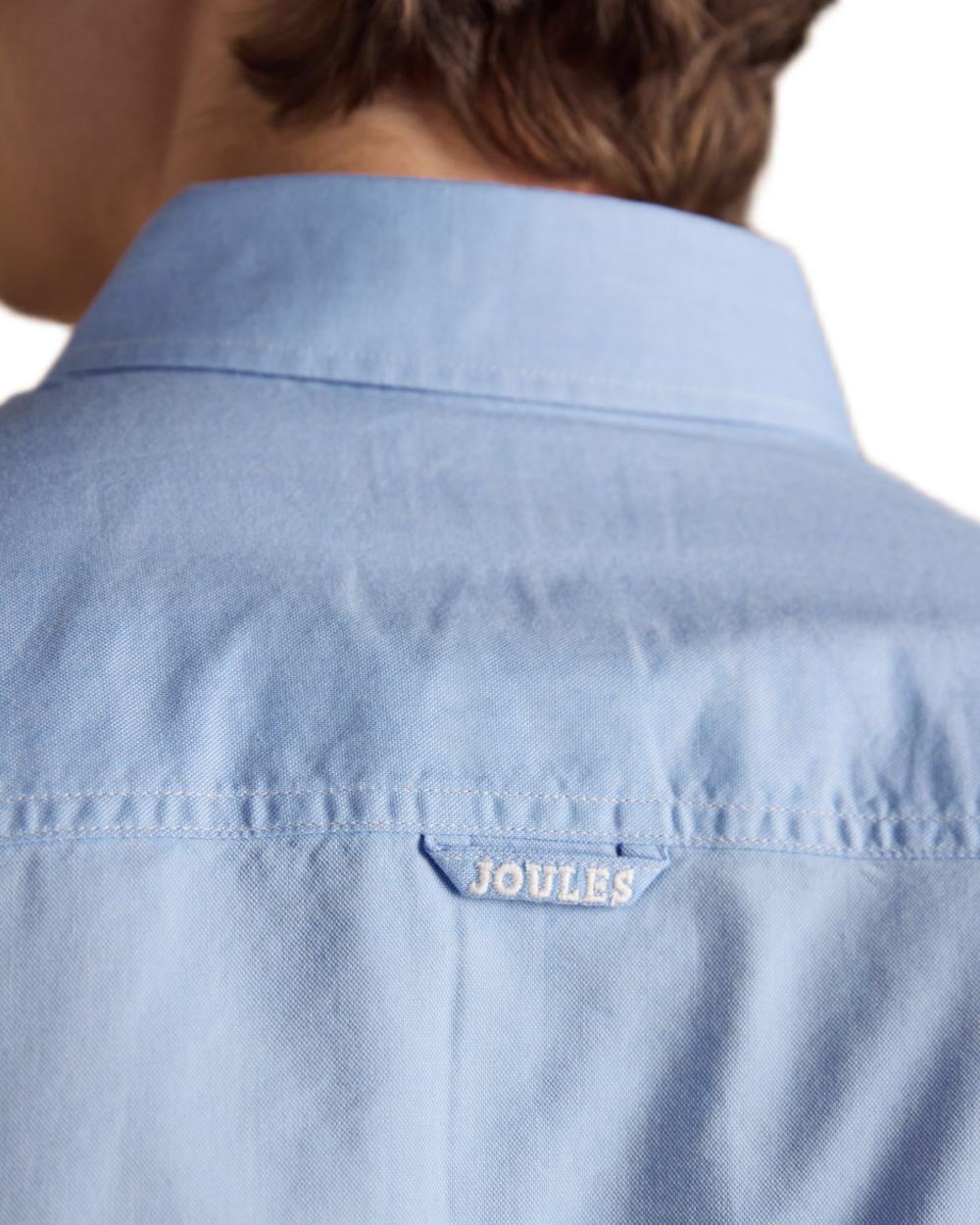Blue coloured Joules Mens Oxford Short Sleeve Classic Fit Cotton Shirt on white background 