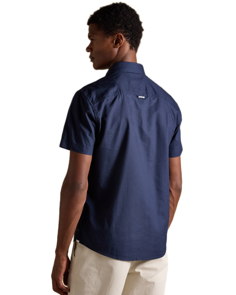 Navy coloured Joules Mens Oxford Short Sleeve Classic Fit Cotton Shirt on white background 