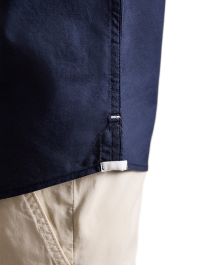 Navy coloured Joules Mens Oxford Short Sleeve Classic Fit Cotton Shirt on white background 