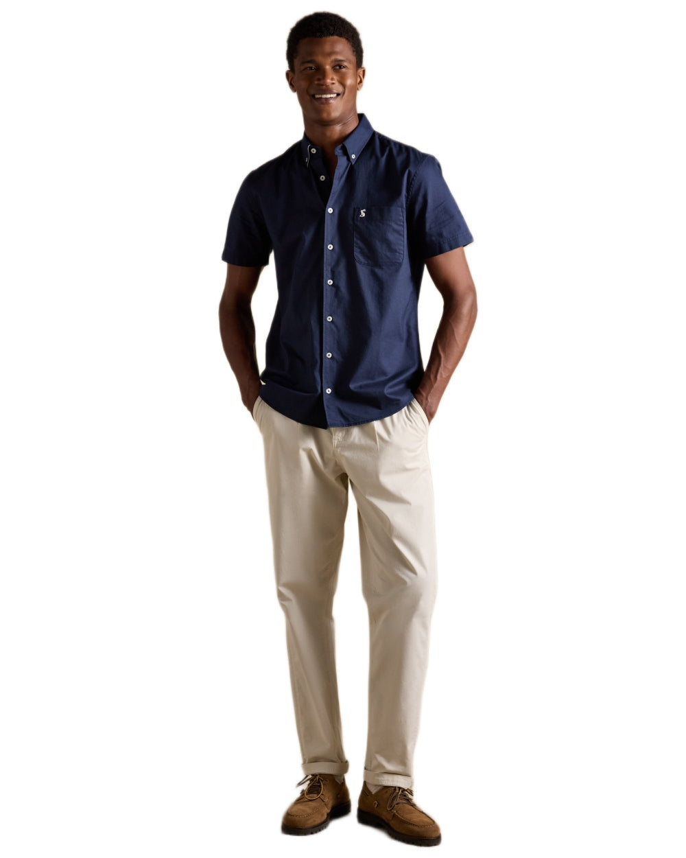 Navy coloured Joules Mens Oxford Short Sleeve Classic Fit Cotton Shirt on white background 