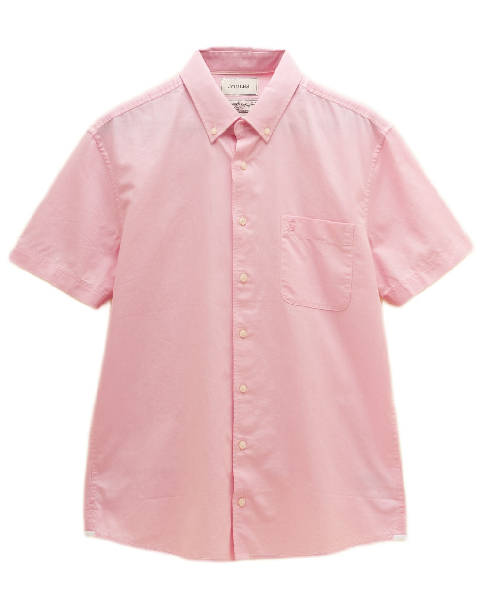 Pink coloured Joules Mens Oxford Short Sleeve Classic Fit Cotton Shirt on white background 