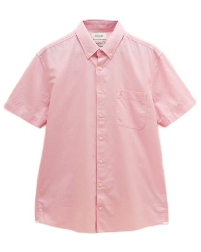 Pink coloured Joules Mens Oxford Short Sleeve Classic Fit Cotton Shirt on white background 