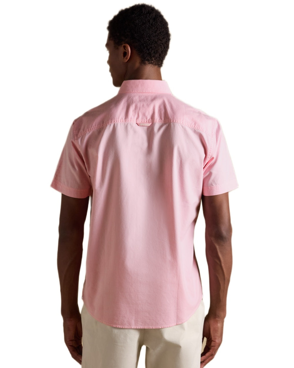 Pink coloured Joules Mens Oxford Short Sleeve Classic Fit Cotton Shirt on white background 
