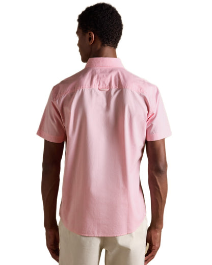 Pink coloured Joules Mens Oxford Short Sleeve Classic Fit Cotton Shirt on white background 