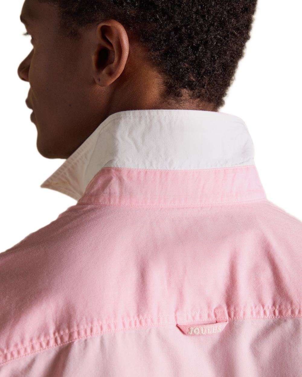 Pink coloured Joules Mens Oxford Short Sleeve Classic Fit Cotton Shirt on white background 