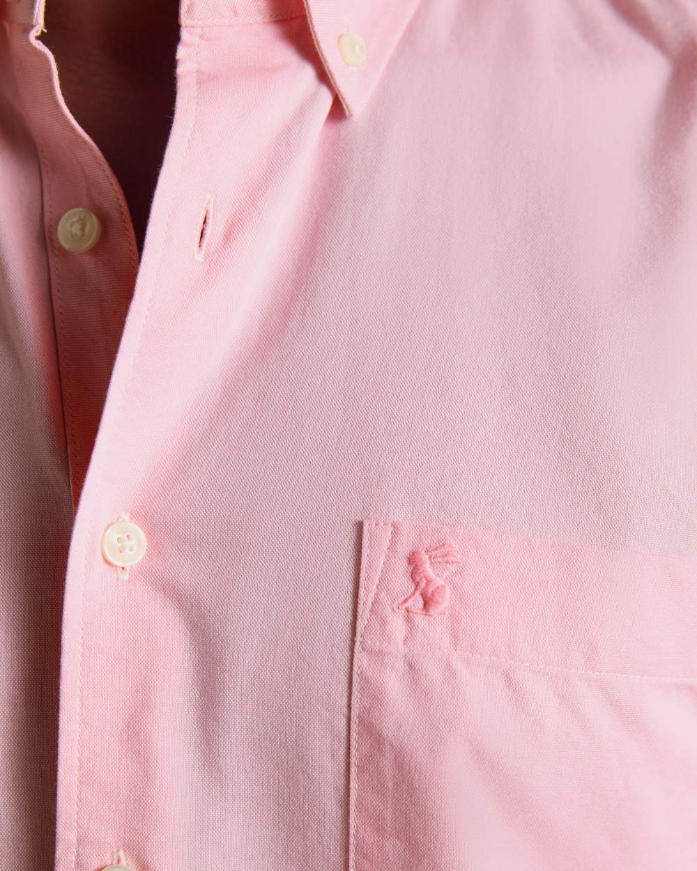 Pink coloured Joules Mens Oxford Short Sleeve Classic Fit Cotton Shirt on white background 