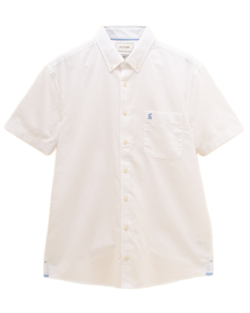 White coloured Joules Mens Oxford Short Sleeve Classic Fit Cotton Shirt on white background 