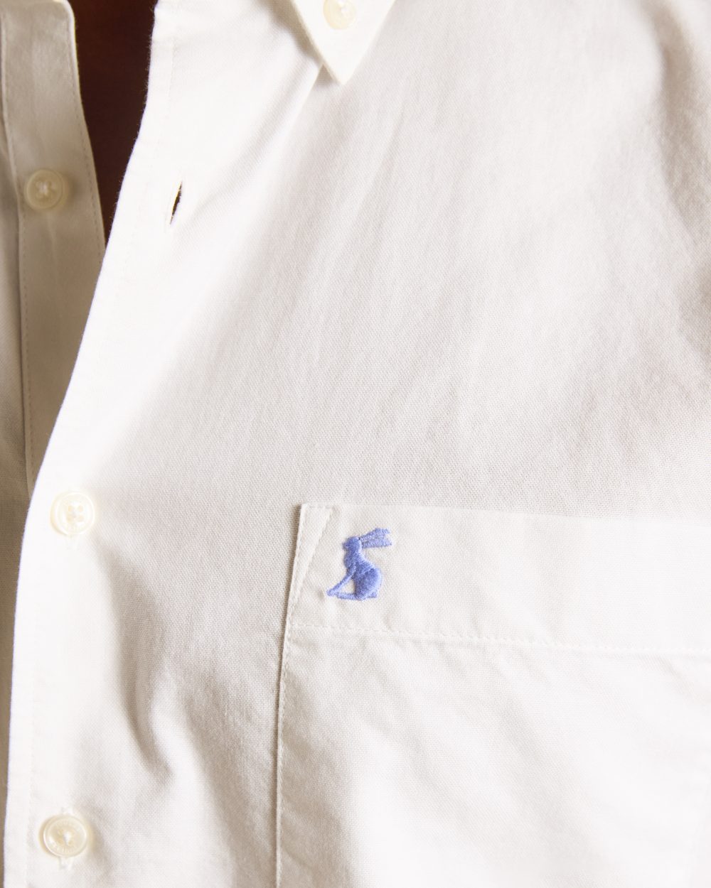 White coloured Joules Mens Oxford Short Sleeve Classic Fit Cotton Shirt on white background 