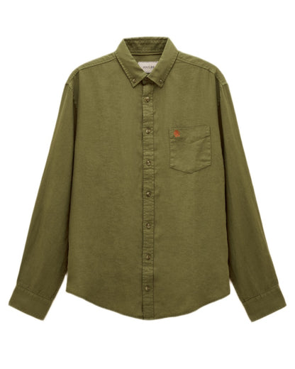 Khaki Green coloured Joules Mens Pure Linen Long Sleeve Classic Fit Shirt on white background 