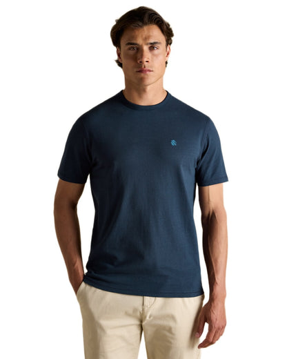 Navy coloured Joules Mens Rugby Club Crew Neck Cotton T-Shirt on white background 