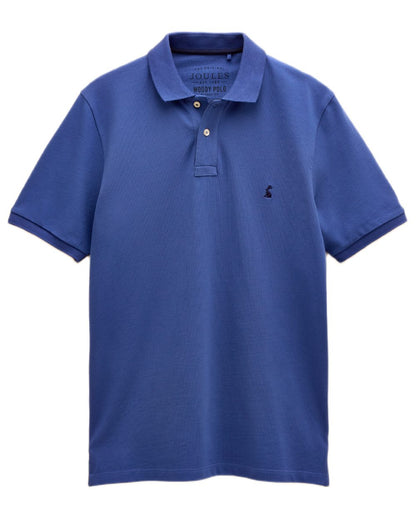 Blue coloured Joules Mens Woody Cotton Pique Polo Shirt on white background 
