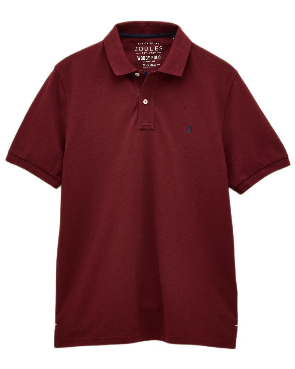 Burgundy coloured Joules Mens Woody Cotton Pique Polo Shirt on white background 