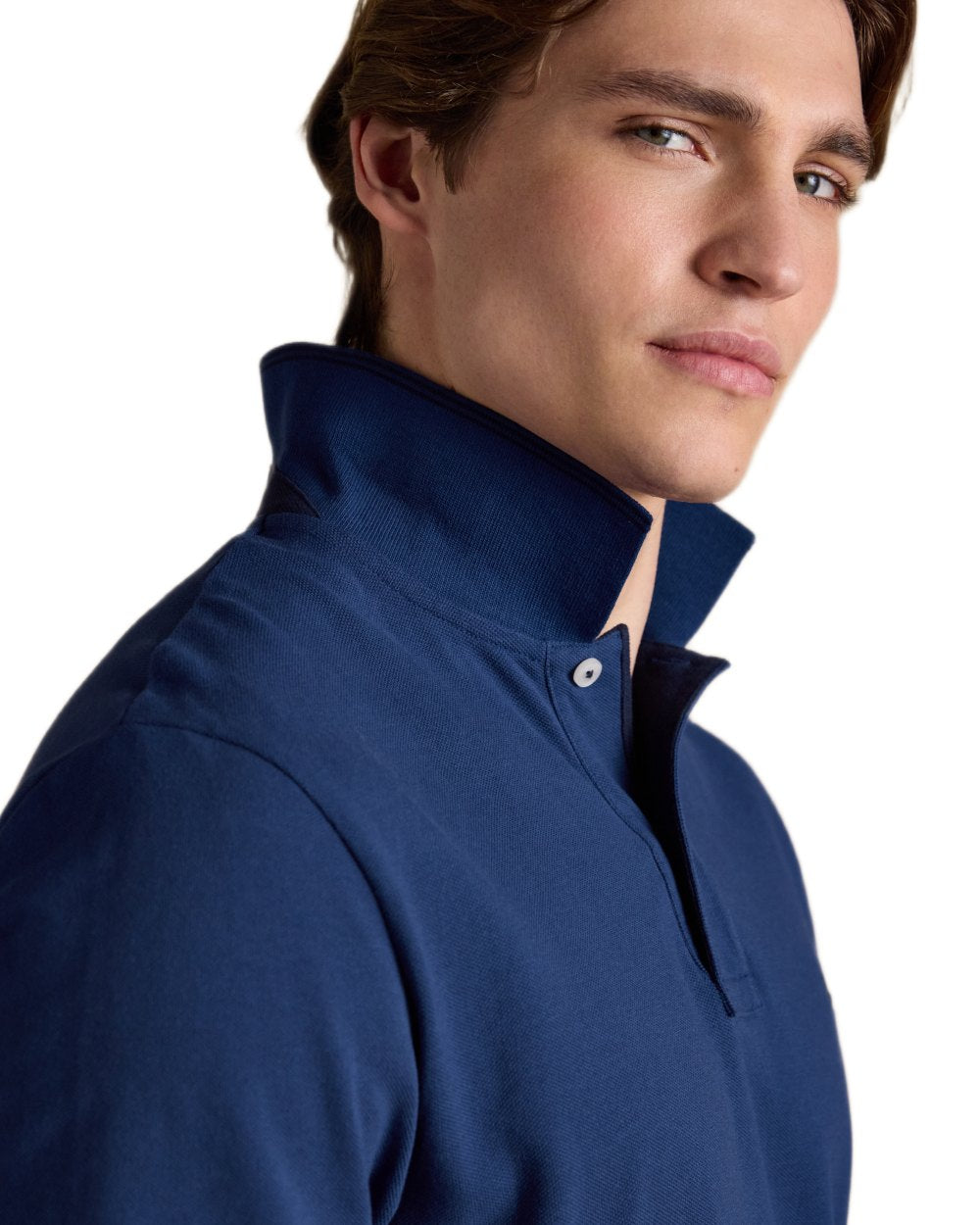 Dark Blue coloured Joules Mens Woody Cotton Pique Polo Shirt on white background 