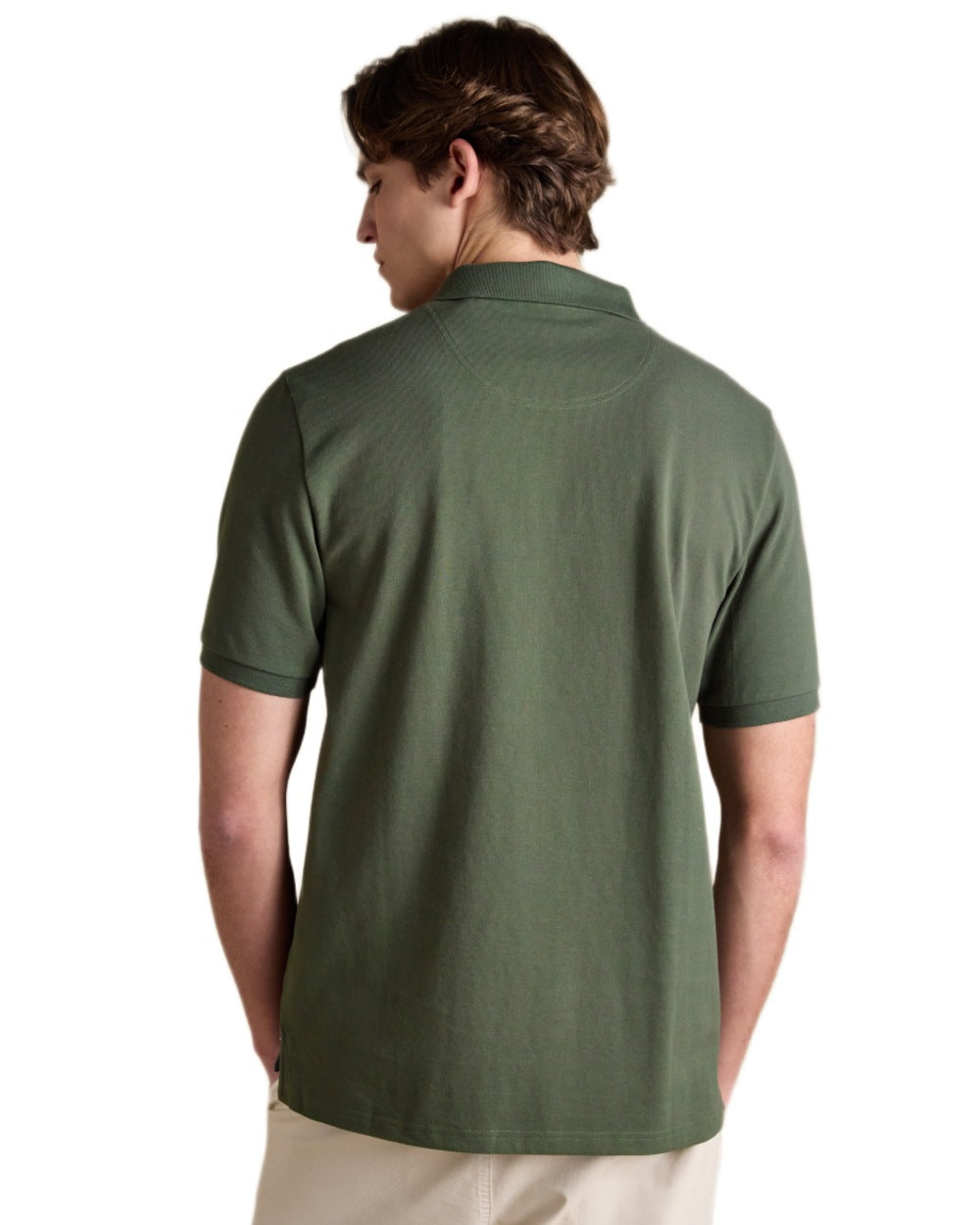 Khaki Green coloured Joules Mens Woody Cotton Pique Polo Shirt on white background 