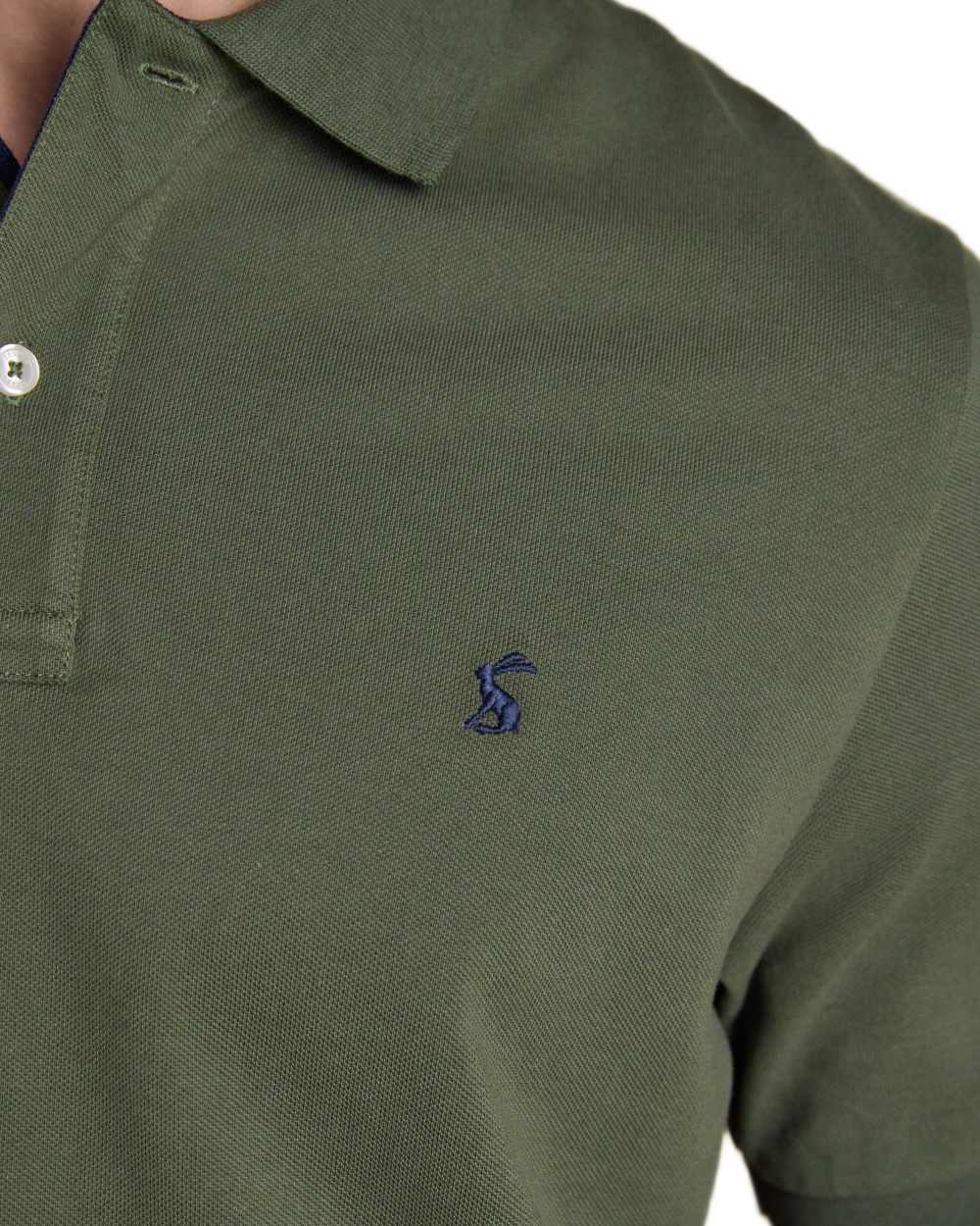 Khaki Green coloured Joules Mens Woody Cotton Pique Polo Shirt on white background 