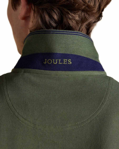Khaki Green coloured Joules Mens Woody Cotton Pique Polo Shirt on white background 