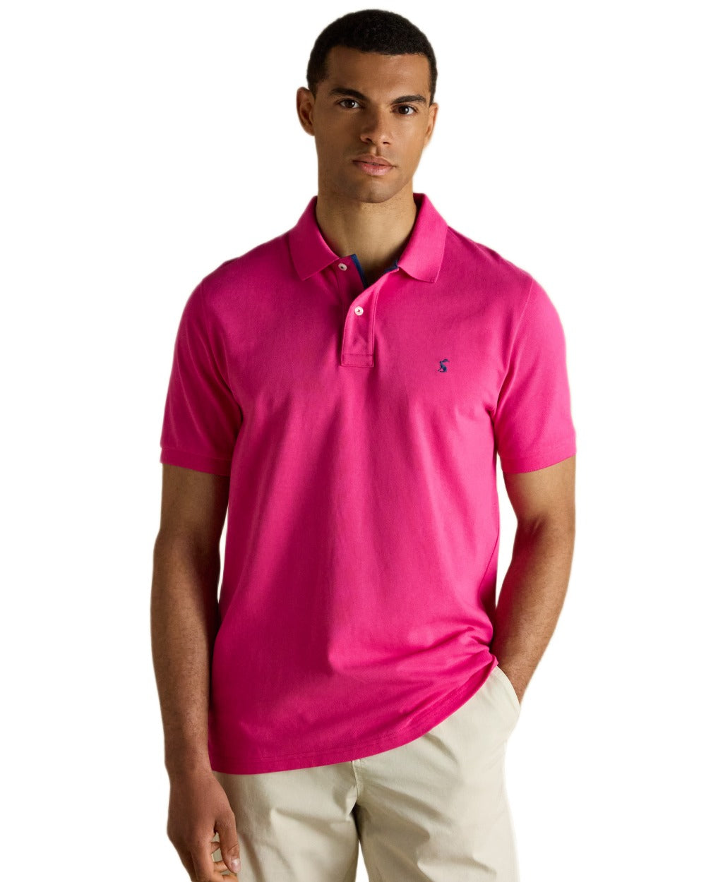 Magenta Pink coloured Joules Mens Woody Cotton Pique Polo Shirt on white background 