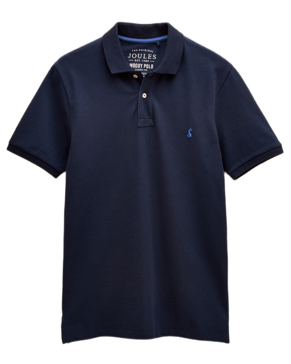 Navy coloured Joules Mens Woody Cotton Pique Polo Shirt on white background 