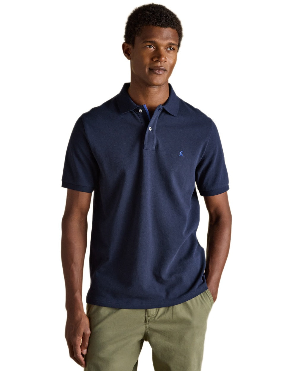 Navy coloured Joules Mens Woody Cotton Pique Polo Shirt on white background 