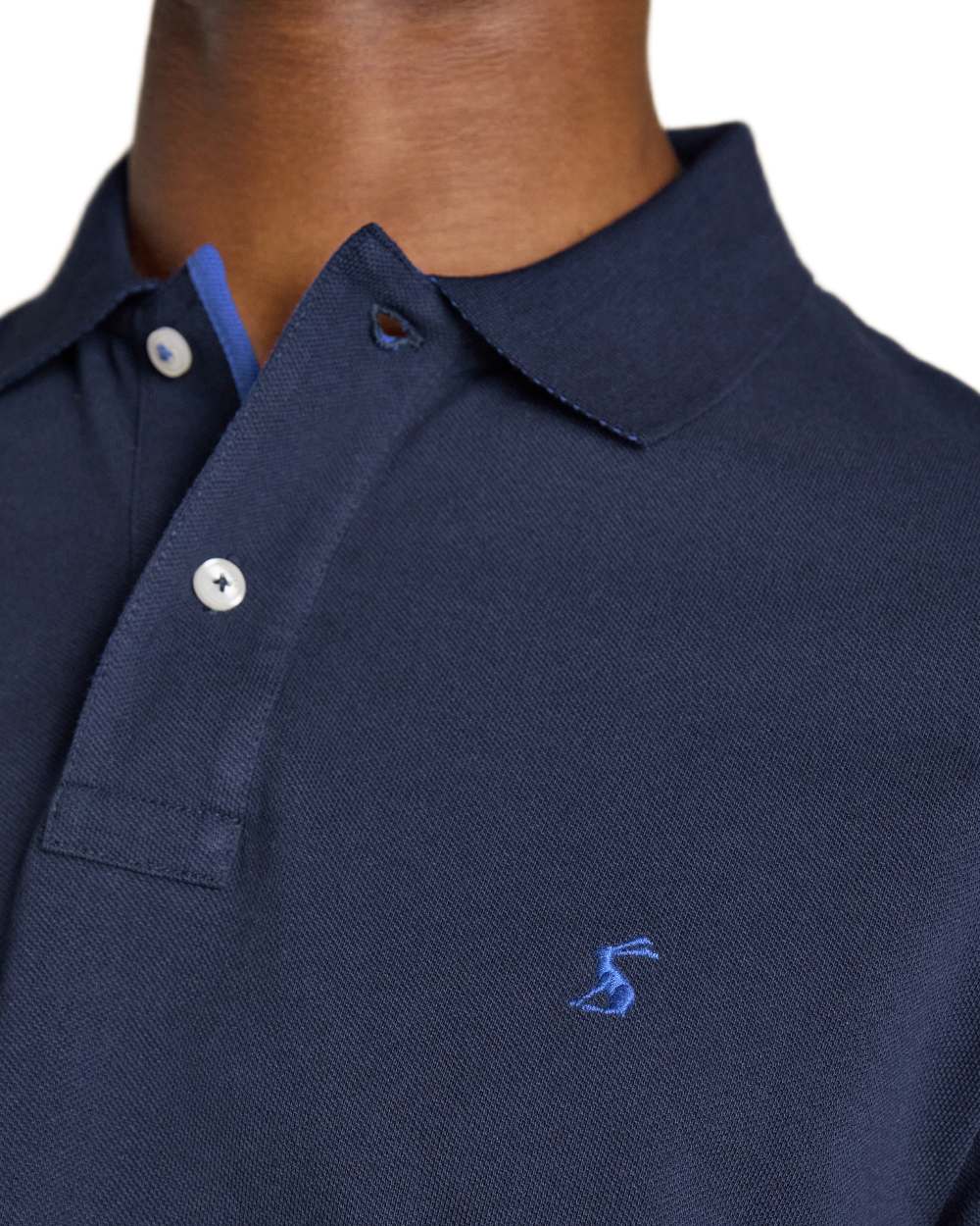Navy coloured Joules Mens Woody Cotton Pique Polo Shirt on white background 