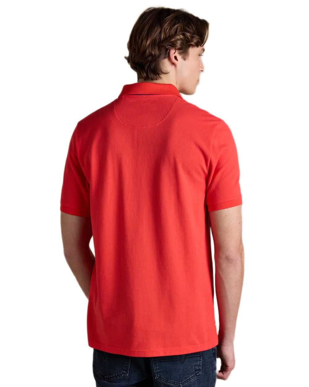 Red coloured Joules Mens Woody Cotton Pique Polo Shirt on white background 