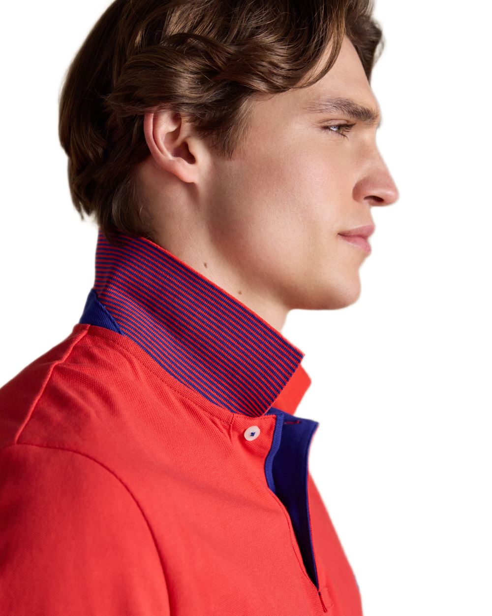 Red coloured Joules Mens Woody Cotton Pique Polo Shirt on white background 