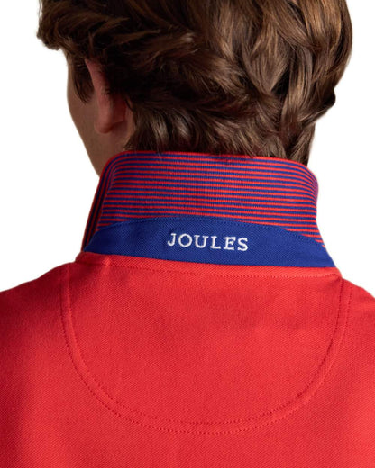 Red coloured Joules Mens Woody Cotton Pique Polo Shirt on white background 