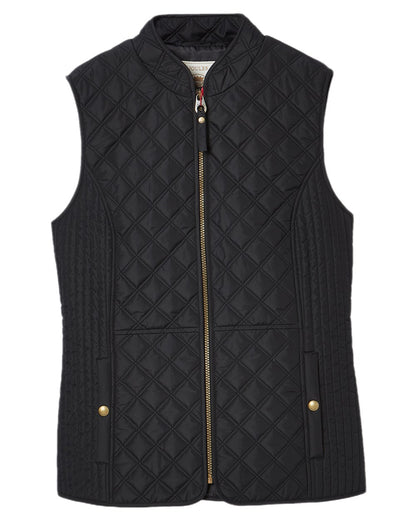 Black Coloured Joules Minx Showerproof Diamond Quilted Gilet on white background 