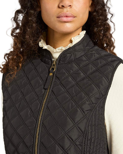 Black Coloured Joules Minx Showerproof Diamond Quilted Gilet on white background 