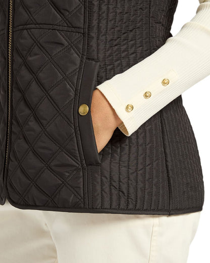 Black Coloured Joules Minx Showerproof Diamond Quilted Gilet on white background 