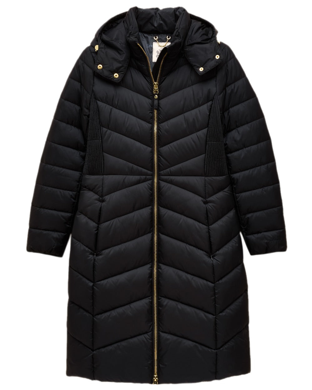 Dark Navy Coloured Joules Pembury Showerproof Longline Padded Coat on white background 