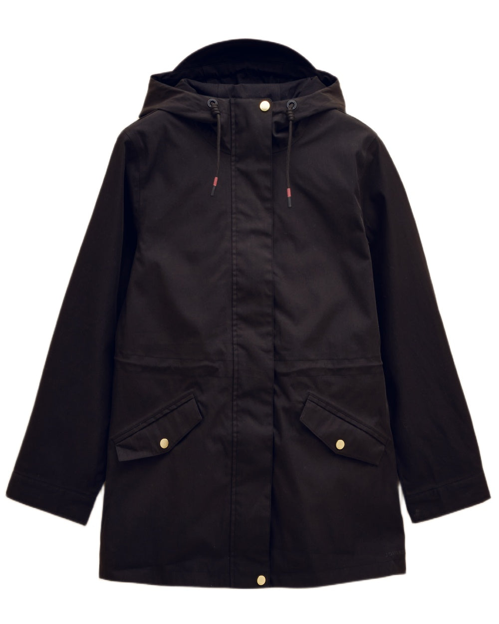 Black Coloured Joules Portwell Waterproof Raincoat With Hood On A White Background 