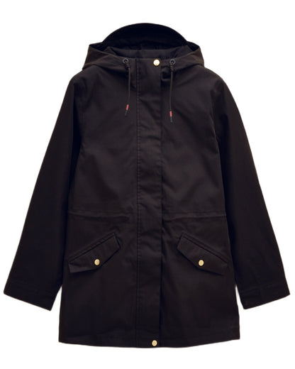 Black Coloured Joules Portwell Waterproof Raincoat With Hood On A White Background 
