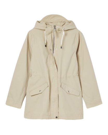 Neutral coloured Joules Portwell Waterproof Raincoat With Hood on white background 