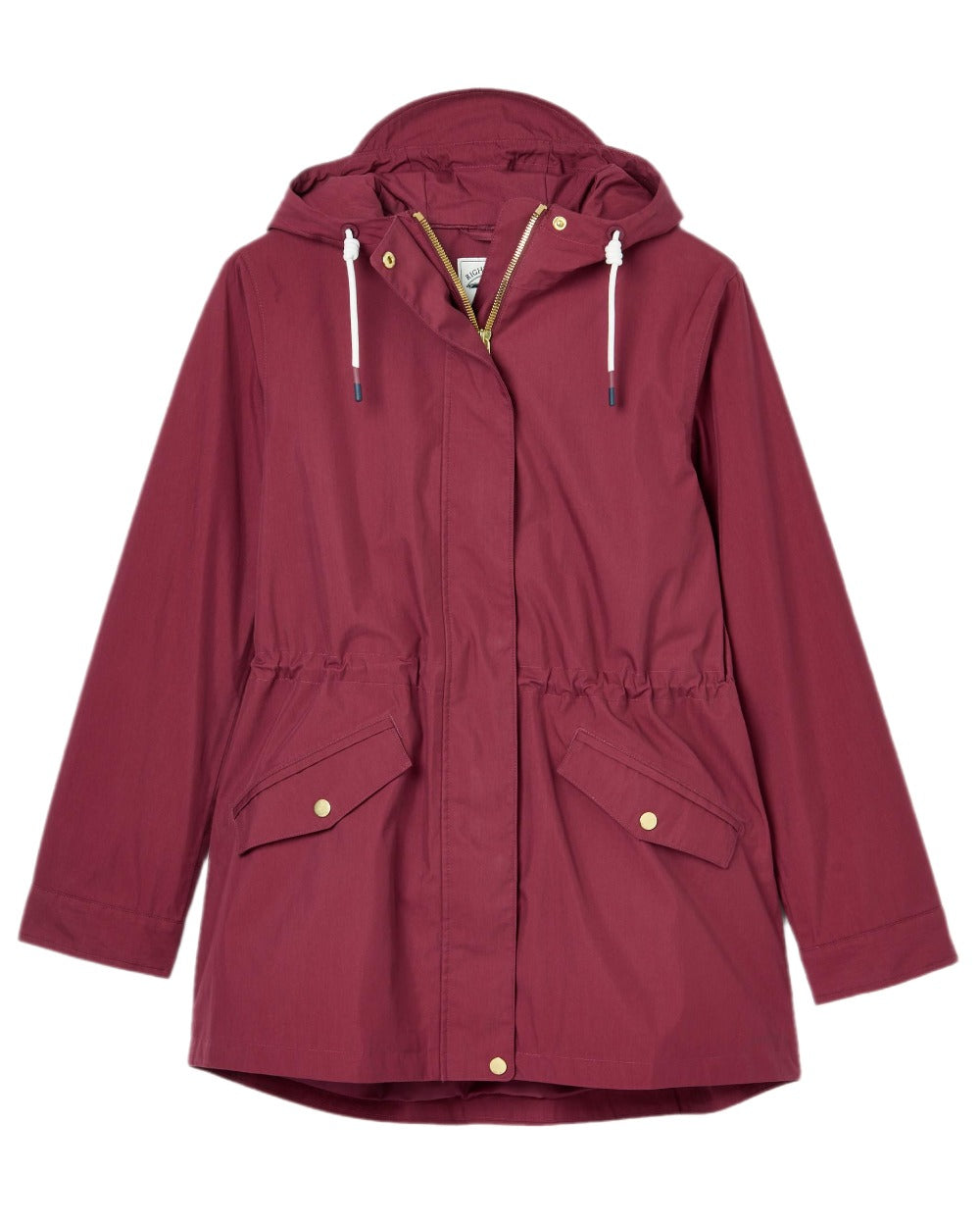 Oxblood Coloured Joules Portwell Waterproof Raincoat With Hood on white background 