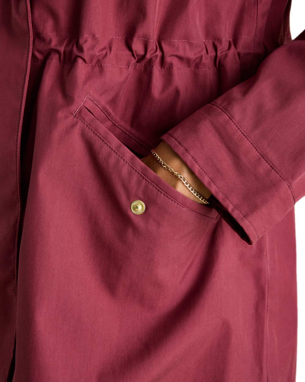 Oxblood Coloured Joules Portwell Waterproof Raincoat With Hood on white background 