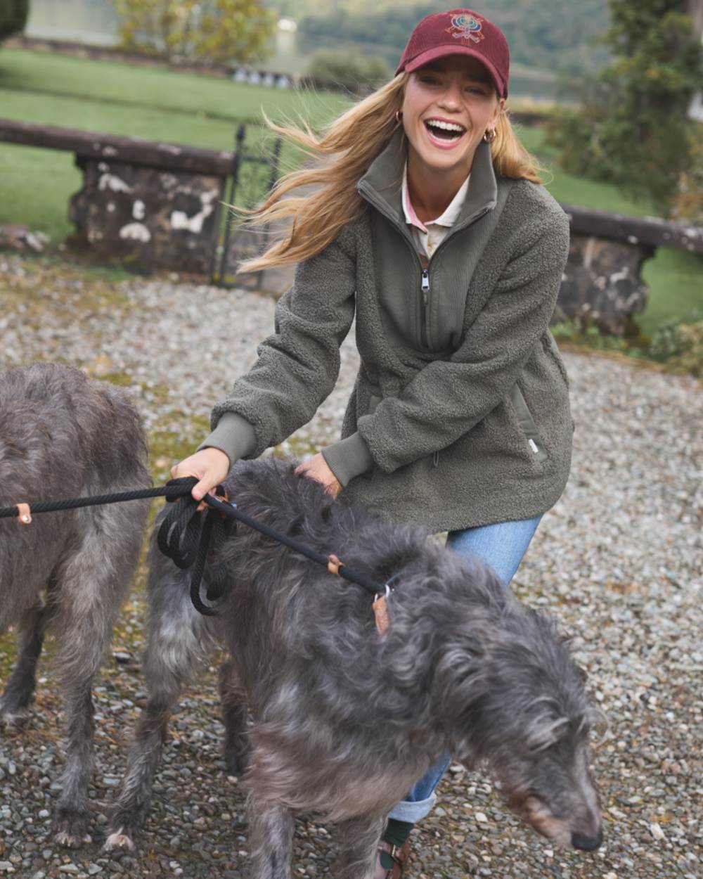 Khaki Green coloured Joules Womens Thurleston Borg Fleece Jacket on Farm Background 