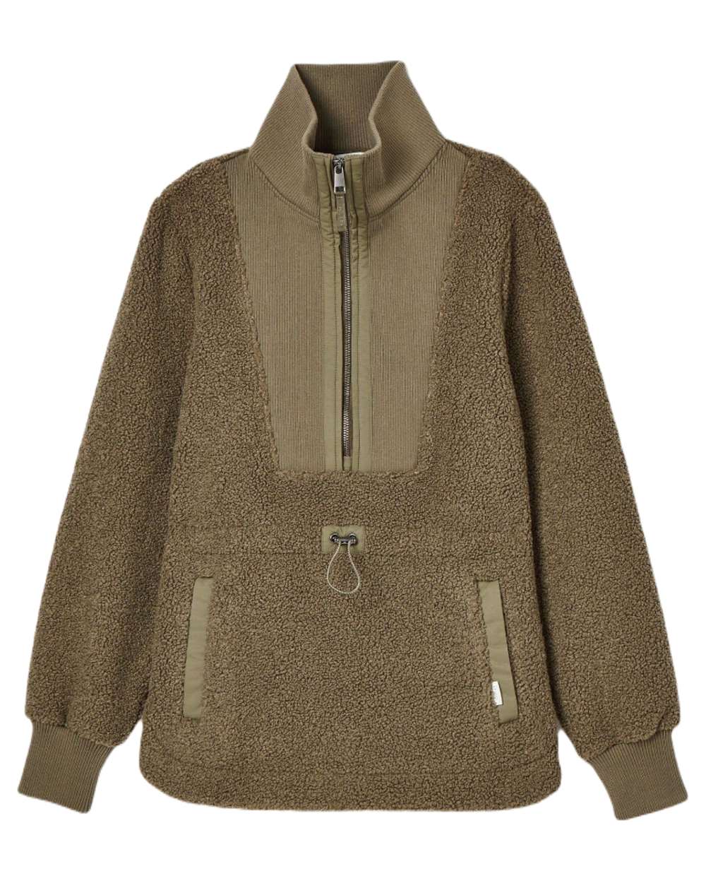 Khaki Green coloured Joules Womens Thurleston Borg Fleece Jacket on White Background 