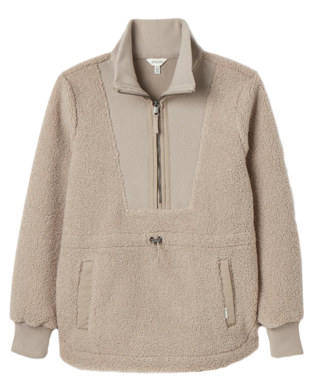 Neutral coloured Joules Womens Thurleston Borg Fleece Jacket on white Background 