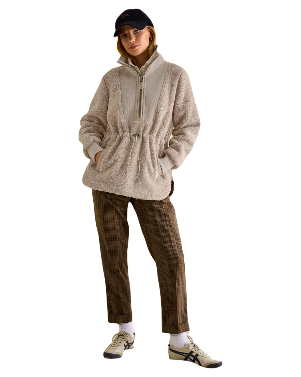 Neutral coloured Joules Womens Thurleston Borg Fleece Jacket on white Background 