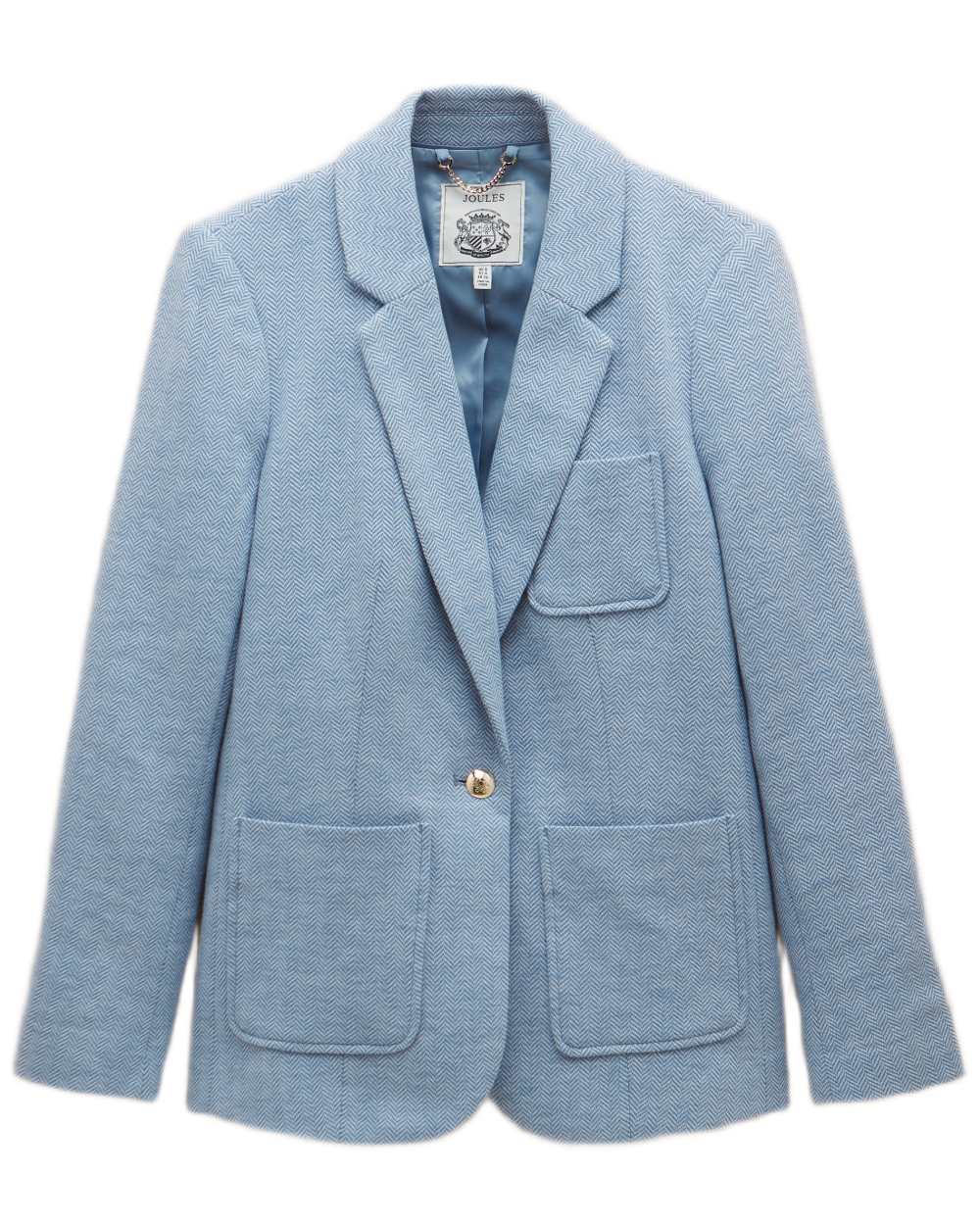 Blue Coloured Joules Womens Albury Cotton Blazer on white background 