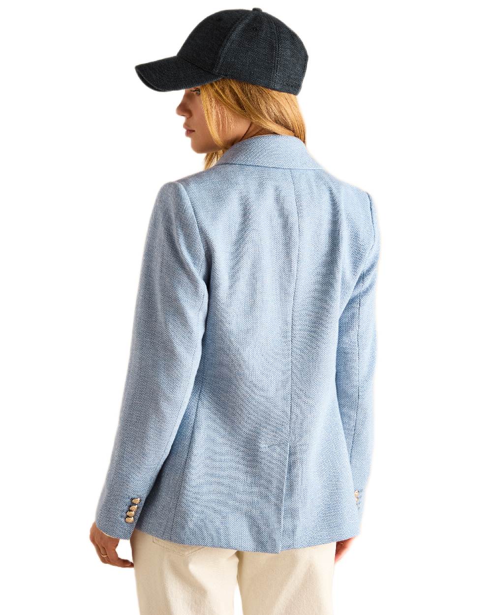 Blue Coloured Joules Womens Albury Cotton Blazer on white background 