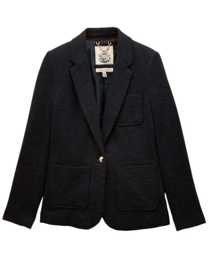 Navy Coloured Joules Womens Albury Cotton Blazer on white background 