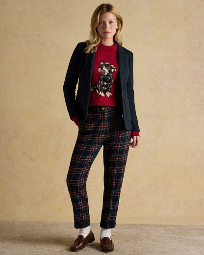 Navy Coloured Joules Womens Albury Cotton Blazer on indoor background 