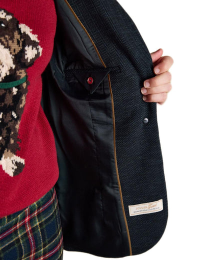 Navy Coloured Joules Womens Albury Cotton Blazer on white background 