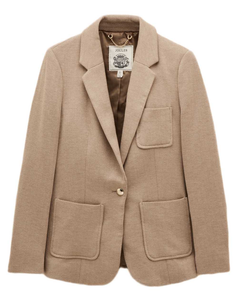 Tan Brown Coloured Joules Womens Albury Cotton Blazer on white background 