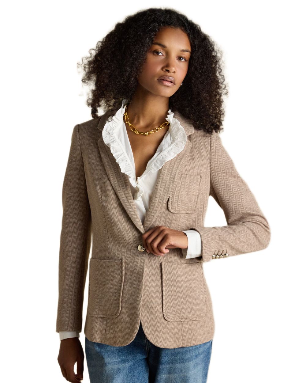 Tan Brown Coloured Joules Womens Albury Cotton Blazer on white background 