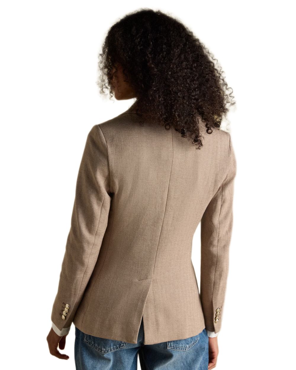 Tan Brown Coloured Joules Womens Albury Cotton Blazer on white background 